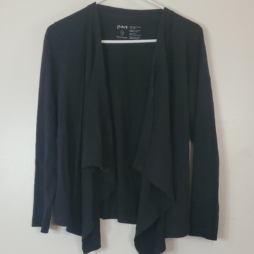 Pact Black Organic Cotton Blend Waterfall Cardigan Size Small Womens Minimalist
